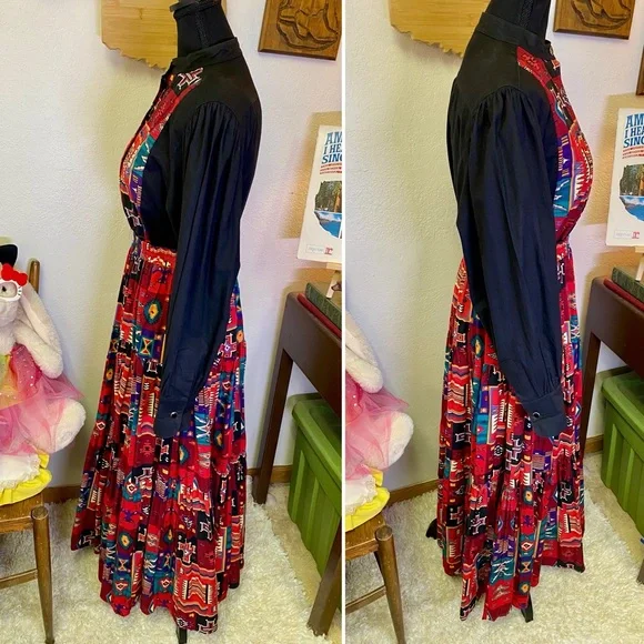 VINTAGE Desert West Sherry Holt USA Circle Skirt Set Southwestern Aztec MEDIUM - Picture 2 of 14